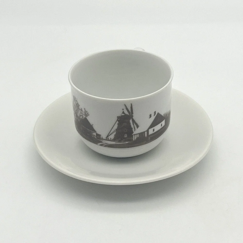 Seltmann Weiden Bavaria Demitasse Tea Cup‎ and Saucer Set Skegrie Mill Windmill